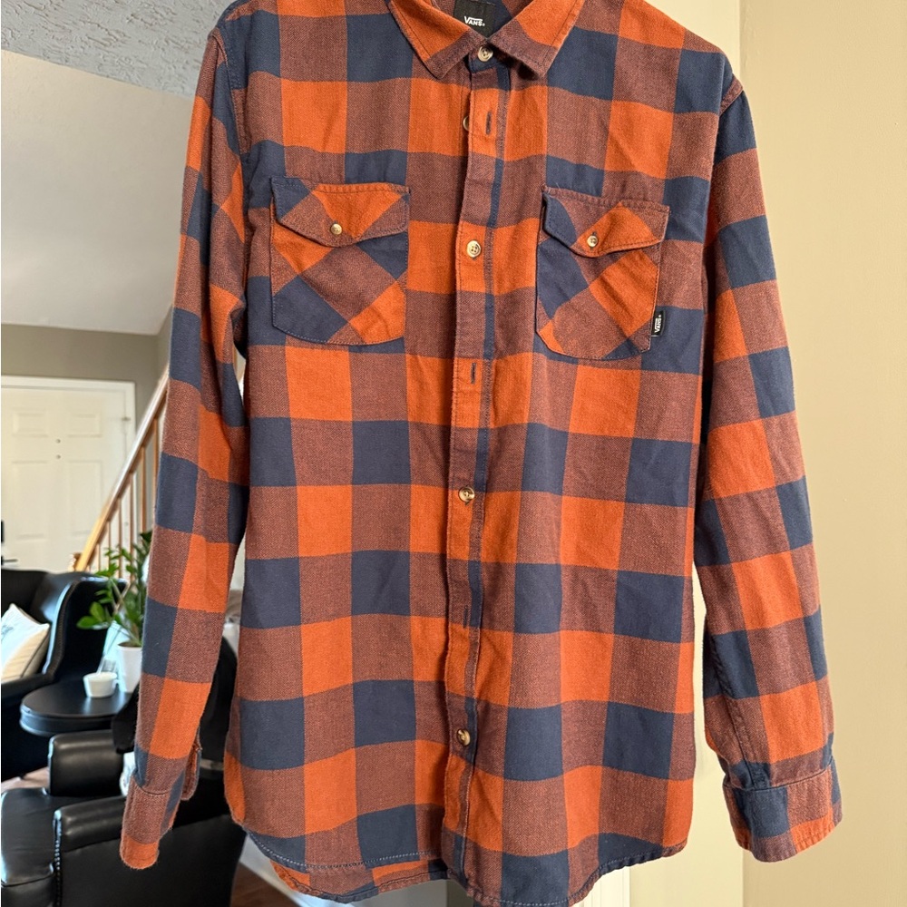 Van’s Classic Fit Orange and Blue Plaid Shirt